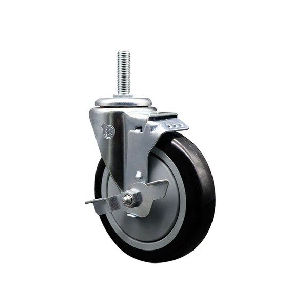 Service Caster 5 Inch Black Polyurethane Wheel Swivel 34 Inch Threaded Stem Caster with Brake SCC SCC-TS20S514-PPUB-BLK-TLB-34212 - main